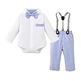 PURSKYY Newborn Boy Gentleman Outfit 6-9 Months Baby Dress Formal Clothes White Shirt+ Bow Ties+ Sus