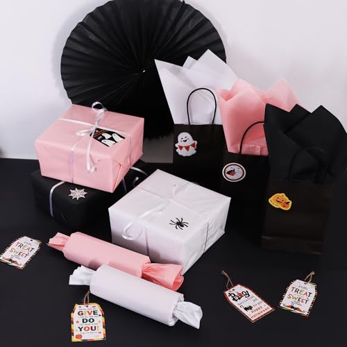 Image of BEISHIDA 90 Sheets Halloween Tissue Paper Bulk, Black Pink White Wrapping Ghost Tissue Paper for Gift Bags, 14 x 20 Inch Gift Wrap for Birthday Halloween DIY Crafts Decor Holiday Flowers