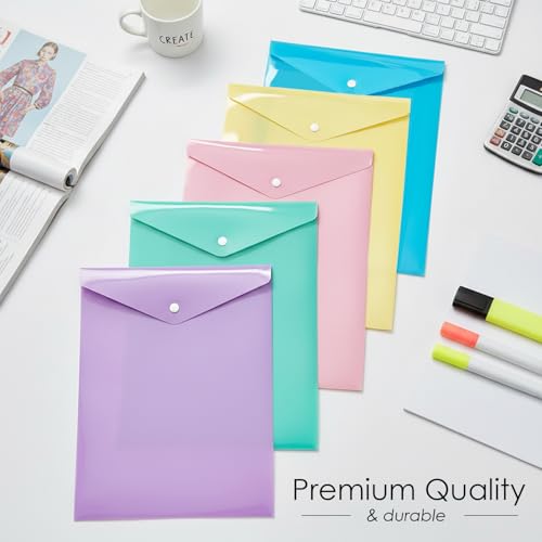 Image of Shuban A4 Plastic File Folder Document Organizer, Plastic File Holder with Snap Button, Waterproof Certificate Folder for Office, School, Home (Style-2-Plain Folder - 10 Pcs -Multi Color)