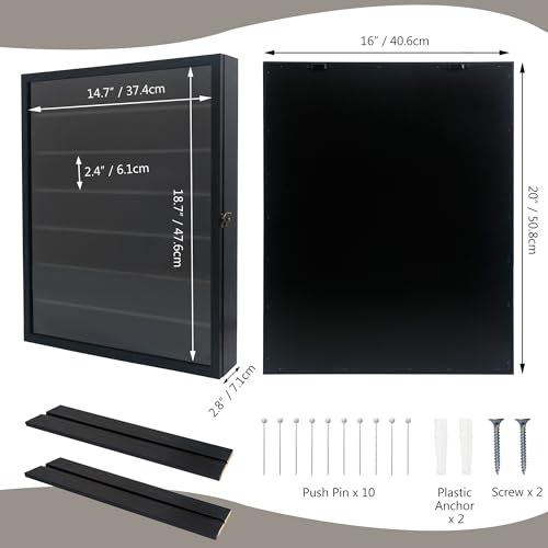 Image of GMFrames 16x20 Wooden Shadow Box Frame with Removable Shelves Deep Display Case for Military Medals Keepsakes Black