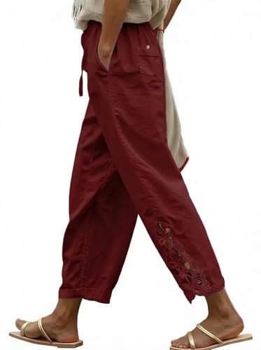 Image of Acelitt Women Casual Lightweight Drawstring Elastic Waist Pants with Pockets, S-XXL