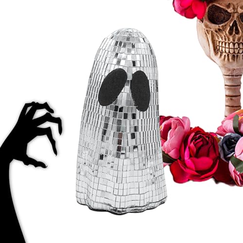 Fuuxtci Decoración de fantasmas de discoteca, decoración de interiores, decoración de Halloween, escudo fantasma con purpurina, figura decorativa para el hogar, mesa, chimenea, escritorio, estantería