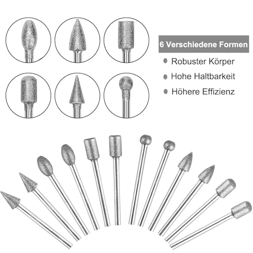 Raheem Diamant Fräser Set 20 Stück Diamant Frässtifte Schleifstifte Kompatibel für Dremel Rotary Tool Zubehör mit 1/8 Schaft für Stein Glas Keramik Schnitzen Schleifen Polieren Gravieren