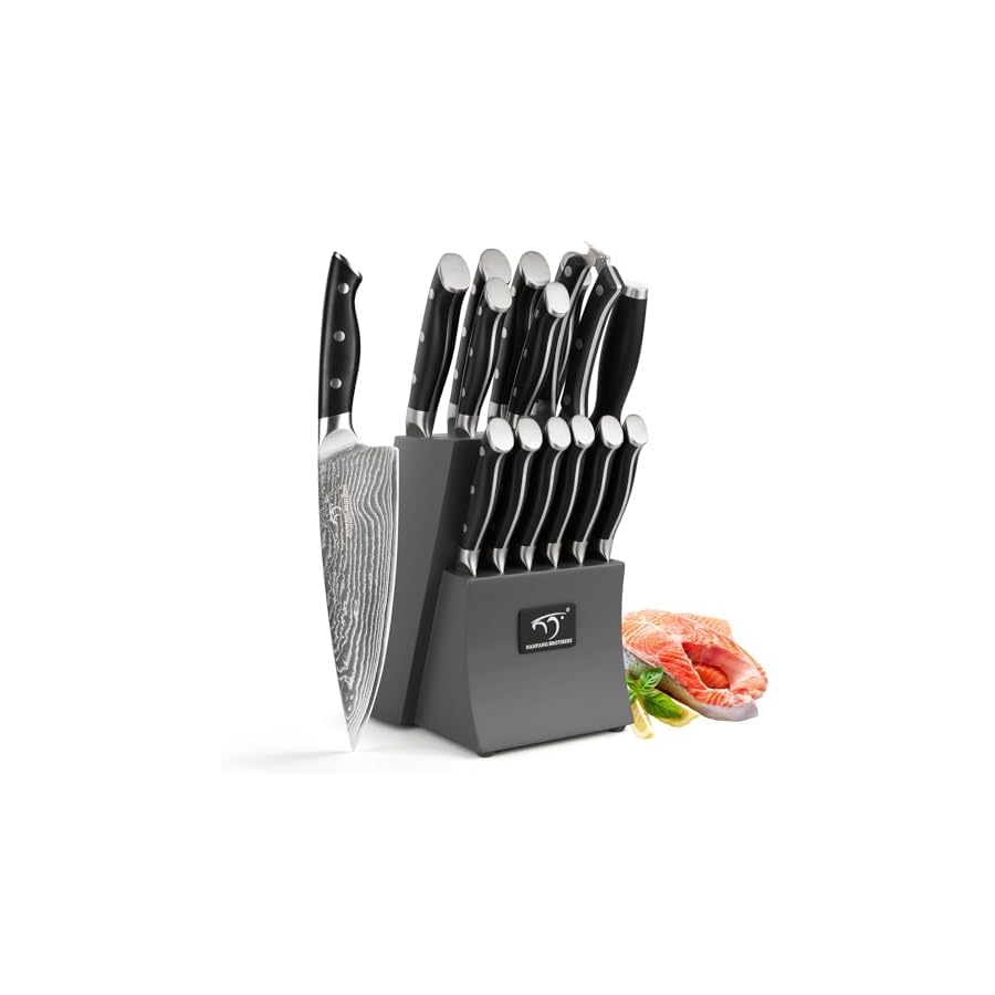 Damascus-Kitchen-Knife-Set-15-Piece-Kitchen-Knife-Set-with-Block-ABS-Ergonomic-Handle-for-Chef-Knife-Set-and-Serrated-Steak-Knives-Knife-Sharpener-and-Kitchen-Shears-14-Slots-Wooden-Knife-Block Damascus Kitchen Knife Set, 15-Piece Kitchen Knife Set with Block, ABS Ergonomic Handle for Chef Knife Set and Serrated Steak Knives Knife Sharpener and Kitchen Shears, 14 Slots Wooden Knife Block