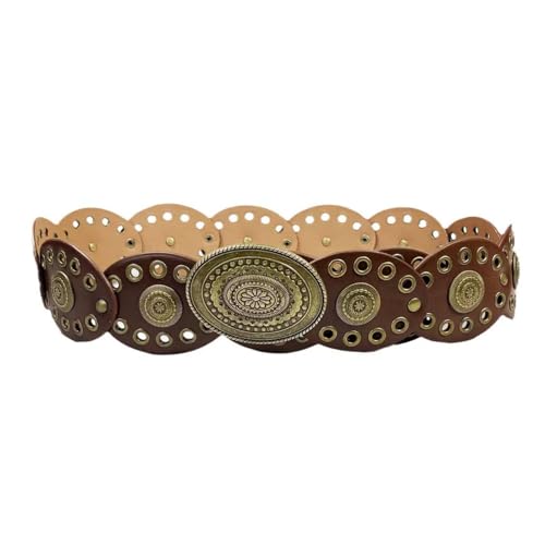 Bohemian Hollow Disc Leather Belt for Women Vintage Western Concho Waist Belts Boho Cowgirl Cowboy Country Belt