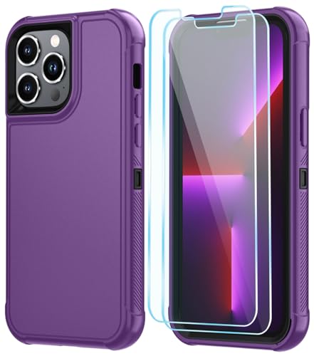 Image of SunStory Compatible with iPhone 13 Pro Case with HD Screen Protector, 3-Layer Heavy Duty Full-Body Cover,3 in 1 Hybrid Protective Case for iPhone 13 Pro 6.1 inch,Purple
