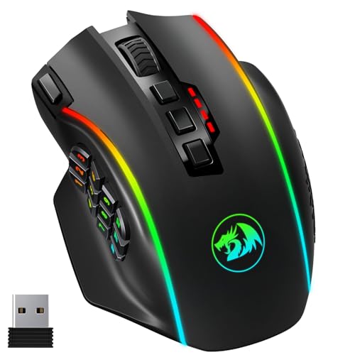 Redragon Wireless Gaming Mouse, MMO Gaming Mouse UP 16,000 DPI, 16 Macro Programmable Buttons, RGB Rechargeable Gaming Mouse with 12 Side Buttons, 70Hrs for PC Laptop MOBA FPS, M901P-KS