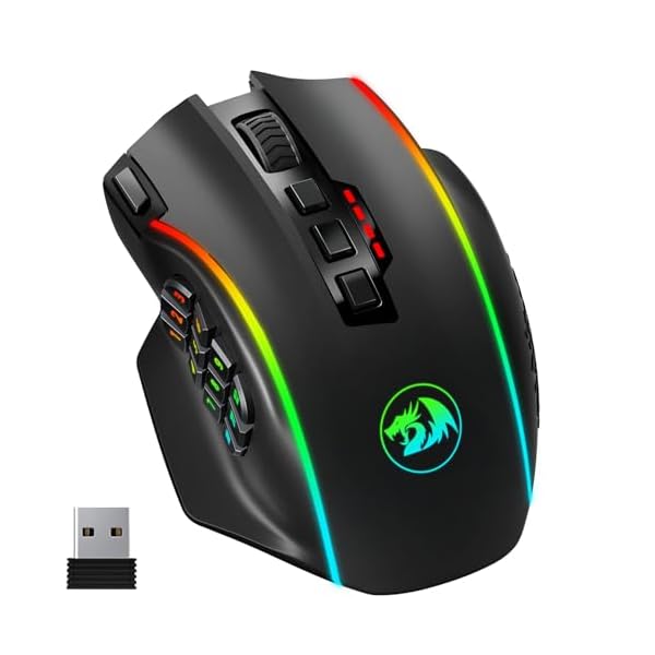 Redragon Wireless Gaming Mouse, MMO Gaming Mouse UP 16,000 DPI, 16 Macro Programmable Buttons, RGB Rechargeable Gaming Mouse with 12 Side Buttons, 70Hrs for PC Laptop MOBA FPS, M901P-KS