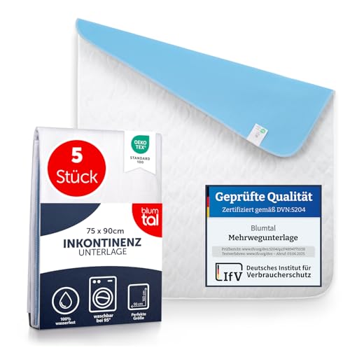 Blumtal® Inkontinenzunterlage waschbar 75x90 cm - Betteinlage für Babys - OEKO-TEX zertifizierte Inkontinenz Bettunterlage für Babys - Bettunterlage wasserdicht - Inkontinenzauflage 75x90 cm - 5er Set