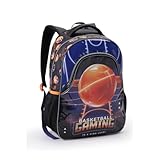 Mochila Escolar Basketball Gaming, Tema Esportes e Jogos, Azul e Laranja, com Estampa de Basquete