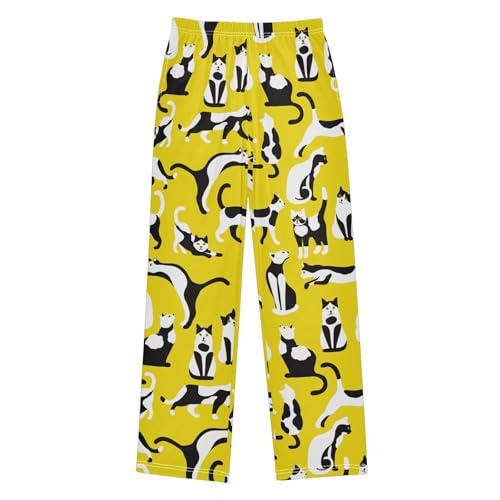 Boys' Pants Cute Cats Yelllow Long Bottoms Jogger Pants Elastic Waist Trousers with Pockets S-XL