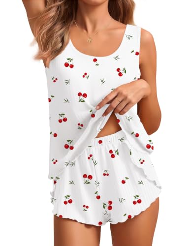 Image of Ekouaer 2 Pieces Womens Tank Top Pajamas Set Soft Sleepwear Cami and Shorts | Summer Sleeveless Loungewear Pjs Set for Wedding Party, Home