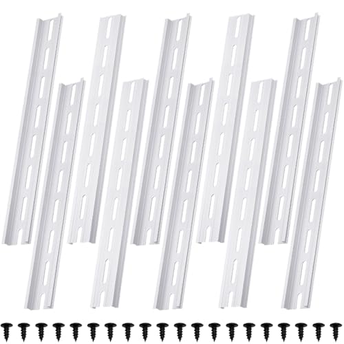 Xiatiaosann Aluminium DIN-Schienen, 25CM /9.8 Zoll, 35mm breit, 7.5mm hoch Top Hat Slotted DIN-Schiene mit RoHS (10er Pack, Silber)