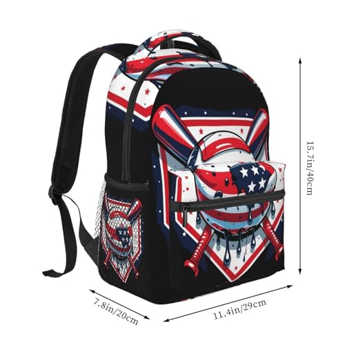 Baseball Drip Ice Cream American Flag Game Day Backpack Multipurpose Shoulder Bag Capacity Gym Outdoor Hiking Travel Camping Gym Daypack 16in2