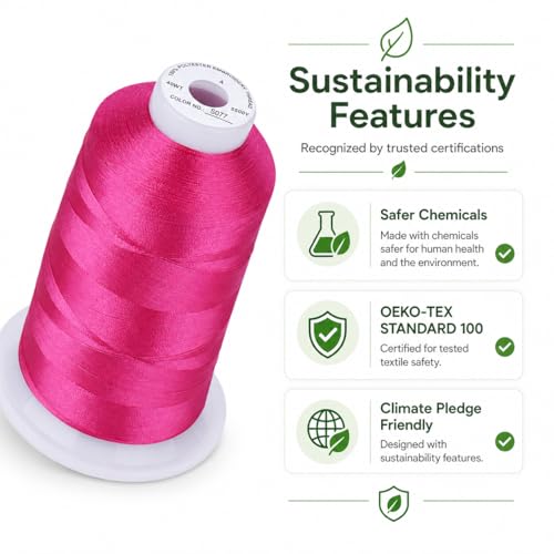 Image of Simthread 5500Yds Embroidery Thread 5000M, 40WT 100% Polyester Machine Embroidery Thread, High-Yardage Spool for Brother, Singer, Janome, Babylock, Husqvarna Machines, Fuchsia S077 | 5000M 40WT polyester thread feeds smoothly for home or commercial embroidery projects.