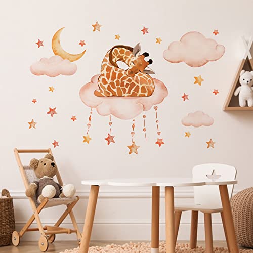 Mfault Baby Giraffe Sleeping Wall Decals Stickers, Counting Sheep Wall Decals Stickers, Neutral Preschool Toddlers Daycare Home Room Crib Decor Gift #TOP1