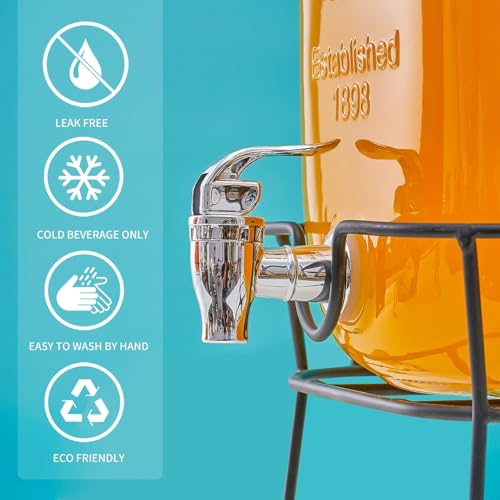 Image of 8 litres Mason Glass Beverage Dispenser with Metal Stand | Airtight Lid, Wide Mouth, Leak-Proof Spigot | Perfect for Detox Water, Infusions, Parties & Events