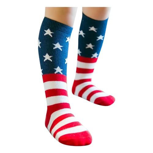 4 Pairs American Flag Socks Knee High Socks USA Middle Socks Star Stripe Patriotic Socks for Kids 4-6 Years Old