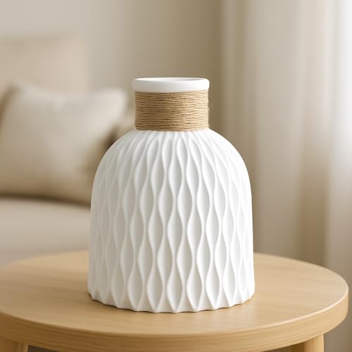 Image of Plastic Pineapple Shape Decorative Vase with Jute Rope Top | Unbreakable Flower Pot for Centre Table, Balcony & Living Room Decor | Only Vase (No Flower) (White)