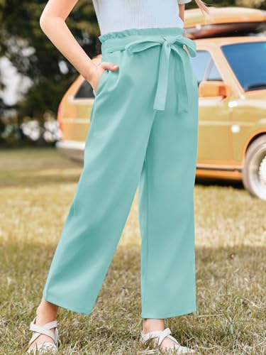 Image of Haloumoning Girls Wide Leg Pants High Elastic Smocked Waist Casual Flowy Cute Long Trousers