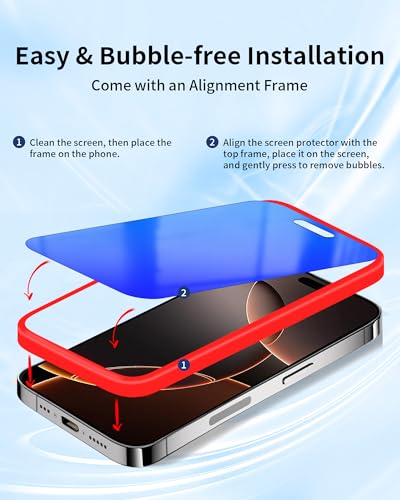 Image of 2 Pack Privacy Screen Protector for iPhone 16 Pro Max Tempered Glass Anti-Spy 16ProMax Anti Bluelight Gradient Colorful Easy Installation Frame Full Coverage Anti-Scratch (6.9 inch Blue)