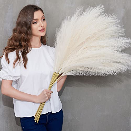 Qubitful Faux Pampas Grass, 9 Pcs 37''/3.1Ft Tall Fluffy Fake Pompas Floral, Large Artificial Pompous Grass Branches For Floor Vase Fillers, Boho Farmhouse Room Wedding Decor #TOP1