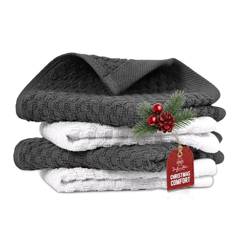 Infinitee Xclusives Premium Dish Cloth 100% Cotton 12 x 12 Inches |Pack of 4| - Ultra Soft Tea Towels - Highly Absorbent Kitchen Rags - Terry Dishcloth for Kitchen and Household Cleaning |Grey|