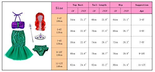 Elibelle The Little Girls Mermaid Princess Swimwear Dress Costume Wig Tiara Wand(3-4Years) #TOP5
