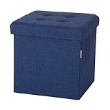 Seville Classics Cushioned Fabric Ottoman Hidden Storage Chest Footrest Chair, Padded Seat for Bedroom, Dorm, Loft, Living Room, Entryway, Hallway, Midnight Blue, 15.7' Cube