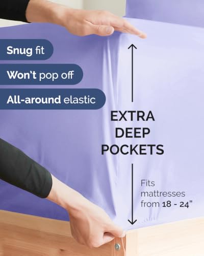 Image of Extra Deep Flex Top Split Head King Fitted Sheet - Hotel Luxury Single Fitted Sheet Only - Easily Fits 18 inch to 24 inch Mattress - Ultra Soft, Wrinkle Free w /Extra Deep Pockets - Lavender