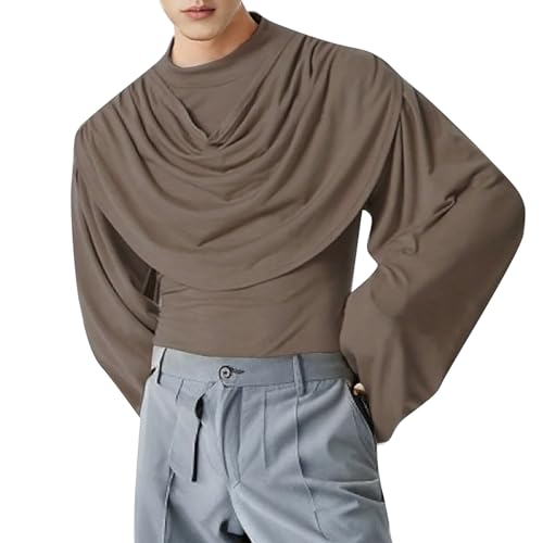 Men's Fashion Cowl Neck Pullover Tshirt Plain Trendy Slim Fit Shirts Long Sleeve Casaul Outdoor Fall Tops2