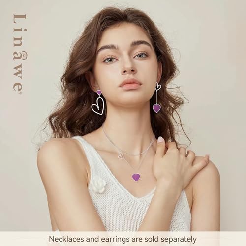 Linawe Mismatched Heart Dangle Earrings for Women Trendy, Silver, Purple by Linawe - Used condition - Image 4