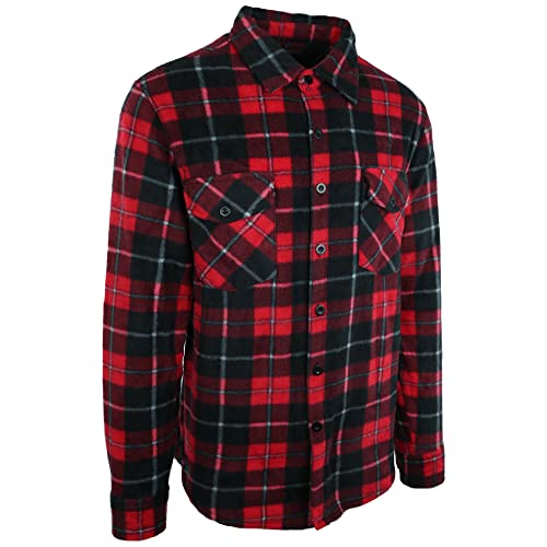 Hazy Blue Mens Trent Warm Long Sleeve Checked Fleece Flannel, Button Up Shirt, Casual Plaid Shirt Checked, Quick Dry, Anti Pill, Machine Washable – Red – XXX-Large