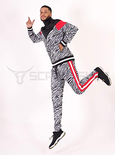 SCREENSHOT-P11005 Mens Hip Hop Premium Slim Fit Track Pants - Athletic Jogger Animal Tiger Pattern Color Block Print Bottoms-Black/Zebra-Large