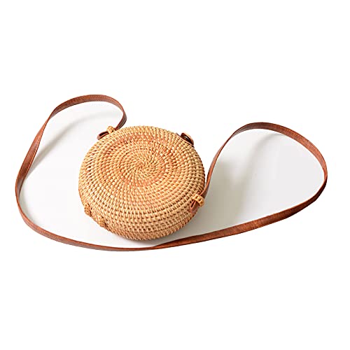NAJING Sac De Paille Tisséà La Main en Rotin pour Femmes De Mode Sac à Main en Bambou Sac De Plage,Round Cover