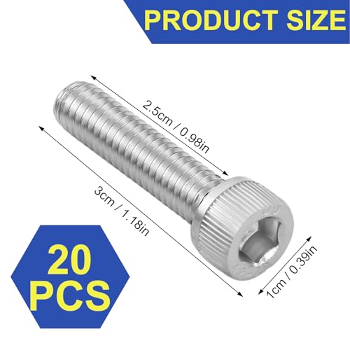 20 Stück Zylinderschrauben mit Innensechskant M6 x 25 mm DIN 912, Edelstahl A2 Vollgewinde Maschinenschrauben