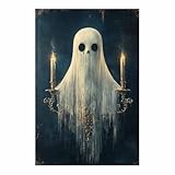 amxbzc horror halloween quadri strane immagini di candele decorazione da parete infestata per la casa, decorazione di festa di halloween(bianco)-30x40cm non incorniciato