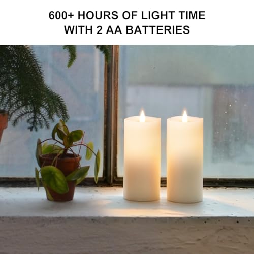 Image of 2PCS, 3 x 7 inches Flameless Candle with Remote Control, 3D Flickering Wick, Real Wax, Battery Candles,with Timer,Battery Powered Candles,for Holiday Home Decor,White