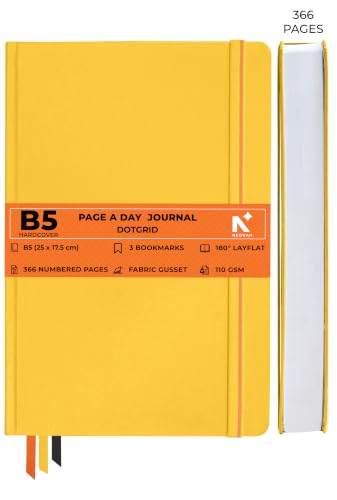 Image of NEORAH -B5 DOTTED | 368 Pages - 110 Gsm | PAGE A DAY JOURNAL (25x17.5 cm)-Hardcover Dot Grid Notebook |Back Pocket |3 Silk Book Mark - Completely HANDMADE for Journaling,Note Taking- YELLOW