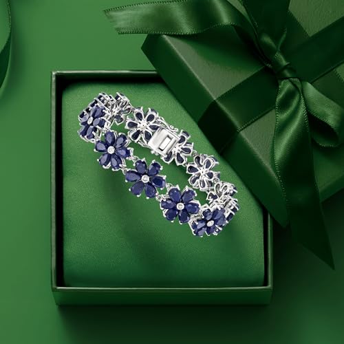 Ross-Simons 45.00 ct. t.w. Sapphire and .10 ct. t.w. Diamond Flower Bracelet in Sterling Silver4