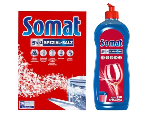 Somat 5in1 Spülmaschinenpflege SET, Klarspüler 750ml & Spezial-Salz...
