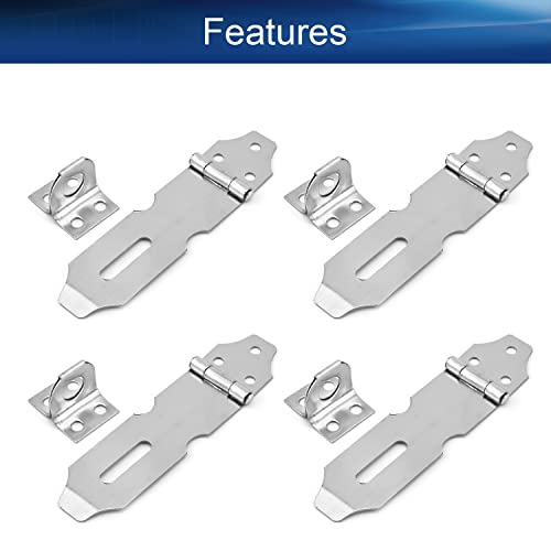 Image of Stainless Steel Padlock Hasp 3.70 inch Length Hasp Staple Padlock Latch with Screws for Furniture Window Cabinet Drawer Closet Silver Tone 10pcs