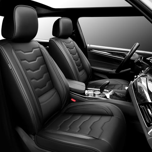 Conjie Fit Wrangler 4-Door Car Seat Covers for Jeep Wrangler 2010-2024 2025 -Premium Leather, Waterproof,Breathable,All-Weather Seat Cushion Protecto & Airbag Compatible, 2 Front Seat Black