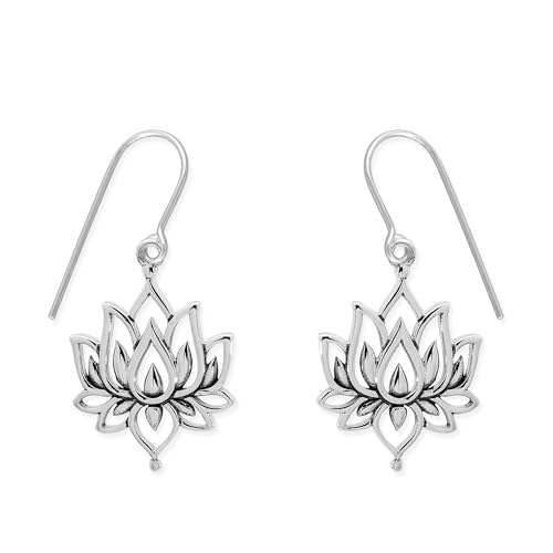 Boma Jewelry Sterling Silver Open Lotus Flower Blossom Bohemian Dangle Earrings