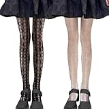 SIEUUOAK Damen 2 Paar Strumpfhosen Kawaii Strümpfe Aushöhlen Spitze Muster Lolita Hollow Floral Strumpfhose Weiße Spitze Strumpfhosen Damen Muster Style 4
