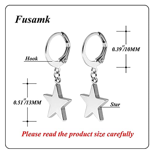 Fusamk Punk Stainless Steel Huggie Hinged Earrings Star Dangle Drop Earrings #TOP1
