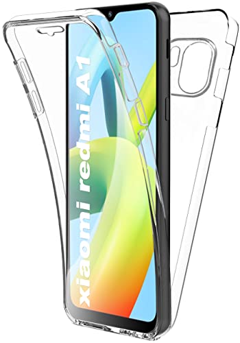 New&Teck Coque pour Xiaomi Redmi A1 - Protection intégrale Avant + Arrière en Rigide, Housse Etui Tactile 360 degré - Antichoc (Transparent) Cover
