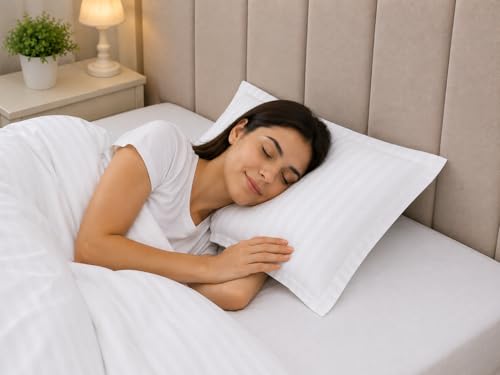 Image of Cotton Solid Striped Pillow Covers | Ultrasoft Breathable Envelope Closure| Pack of 2 Pillow Covers Standard Size (27 x 17 Inches) (White)