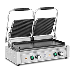Royal Catering RCPKG-3600-M dubbele contactgrill geribbeld + glad 3.600 W elektrische grill contactgrill elektrische…