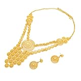 OIDIMS Elegant Indian Jewelry Sets Bollywood Jewellery Bohemian Wedding Outfits Exaggerated Hollow Big Pendant Necklace Earrings Dangle Prom Party Ethnic Traditional Bride Dress Accessories for Women